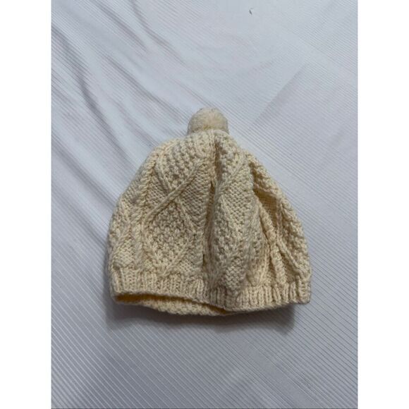 Athena Designs Vintage Irish Handknit Cream Wool Beanie Hat One Size Fits All main image 6